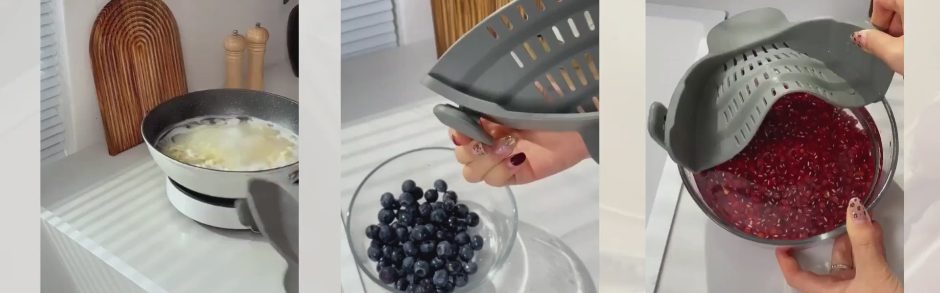 Load video: Harmony Home - Universal Silicone Clip-on Strainer demonstration